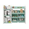 Rangement de jouets pour enfants Honey Joy à 4 niveaux avec 6 bacs, unité de rangement de jouets 2 en 1 avec bibliothèque d'angle et coffre à jouets amovible, mobilier pour tout-petits pour salle de jeux et garderie (vert) chinaatoday