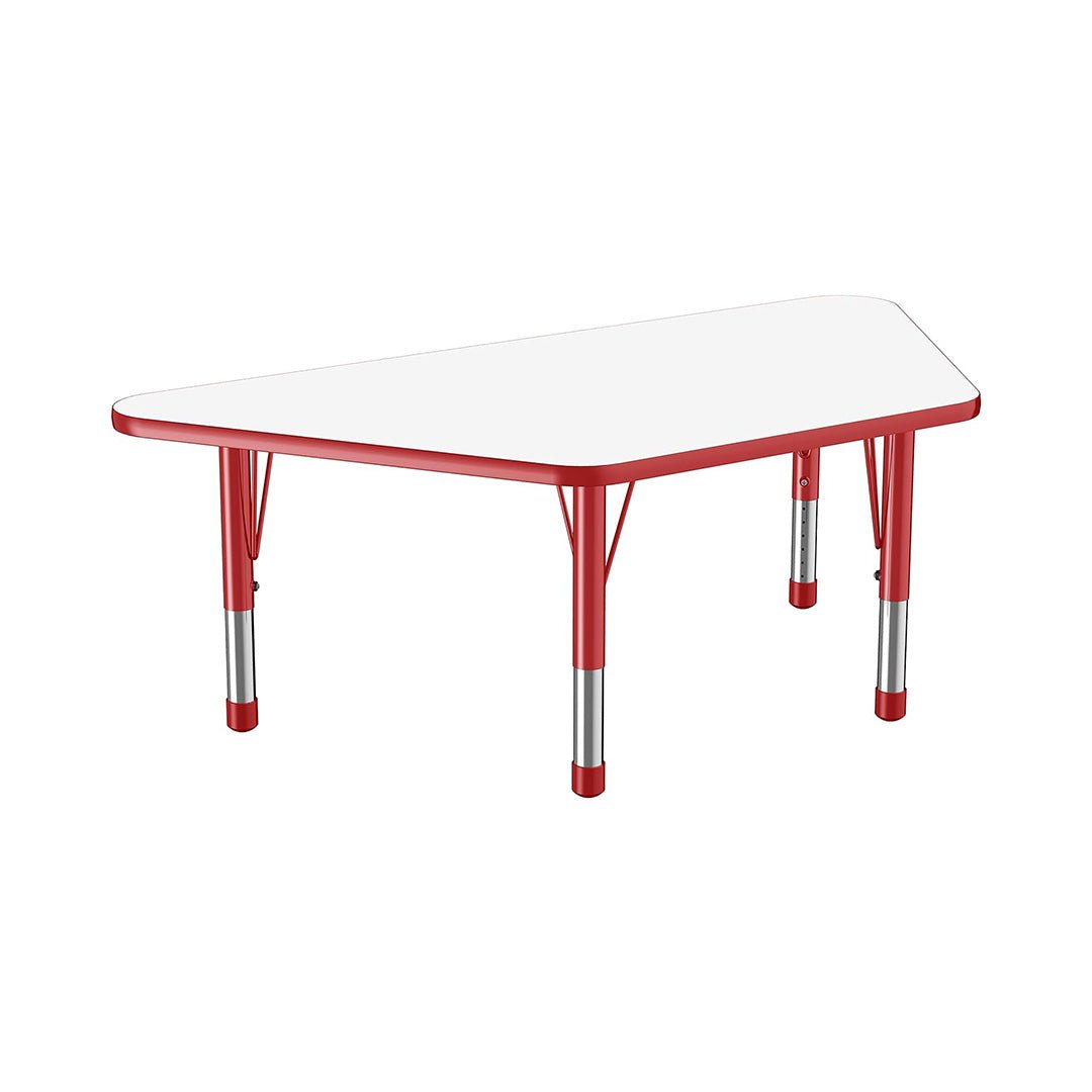 13_f271a061-1d7c-45af-a14b-b489a8a9af17 FDP Dry-Erase Trapezoid Activity School and Classroom Kids Table (30 x 60 inch), Chunky Toddler Legs for Collaborative Spaces, Adjustable Height 15-24 inches - Whiteboard Top, Red Edge and Legs chinaatoday