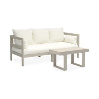 طقم أثاث أريكة فناء خارجي من ميليارد، أريكة خشبية حديثة مع وسائد وطاولة قهوة، 74 بوصة (رمادي) chinaatoday