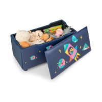 Coffre à jouets en bois Honey Joy pour enfants, grand coffre de rangement 2 en 1 avec coussin rembourré, poignées de transport, banc de rangement en similicuir pour jouets d'enfant, chambre à coucher, salle de jeux (astronaute) chinaatoday