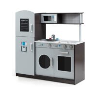 Costzon Kids Kitchen Playset, Wooden Pretend Play Toy Set with Realistic Sound, Microwave, Oven, Washing Machine, Refrigerator, Sink, Play Kitchen for Toddlers, Gift for Boys Girls Age 3+ chinaatoday