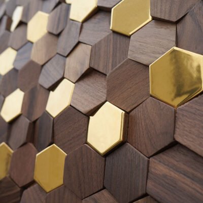 Nuevo chino hexagonal nogal negro salón de té de registro de madera maciza de mosaico de fondo de TV decoración de la pared interior - BEJUSTSIMPLE