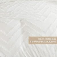 طقم لحاف كوين أبيض من قماش الجاكار المبطن بتصميم بوهو ناعم وأنيق، مصنوع من الألياف الدقيقة البديلة القابلة للعكس - لحاف مناسب لجميع المواسم وغطائي وسادة، طقم سرير ريفي للنساء والرجال، مقاس 88 × 90، مكون من 3 قطع