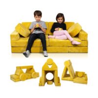 Sofá modular infantil Lunix LX15 de 14 piezas, sofá seccional infantil, muebles Fortplay para dormitorio y sala de juegos para niños pequeños, espuma convertible y cojín de suelo para niños y niñas, amarillo. chinaatoday