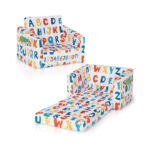 Canapé enfant Costzon, canapé 2 en 1 rabattable avec structure en éponge robuste, tissu velours, poches de rangement, fauteuil-lit avec accoudoirs pour tout-petits pour la sieste, le jeu et le sommeil, cadeau idéal pour les enfants de 0 à 4 ans, Alphabet chinaatoday