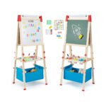 HONEY JOY Caballete para niños, Caballete de madera ajustable en altura de doble cara para niños pequeños con pizarra magnética y pizarra blanca, rollo de papel, más de 60 accesorios para pintar, letras magnéticas, caballete de arte para niños niñas chinaatoday