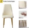 Dining Chairs Set of 2, Modern Cream White Faux Leather Chairs with Gold Metal Legs and Ergonomic Curved Backrest for Living Kitchen Dining Room Chairs (Only Chairs) chinaatoday