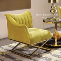 Luxury Yellow Fabric Corner Sofa Chair - Stainless Steel