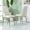 Dining Chairs Set of 2, Modern Cream White Faux Leather Chairs with Gold Metal Legs and Ergonomic Curved Backrest for Living Kitchen Dining Room Chairs (Only Chairs) chinaatoday
