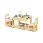 Ensemble table et chaises pour enfants Costzon, table d'activités 3 en 1 en bois avec tiroir de rangement, plateau amovible pour enfants, dessin, lecture, art, loisirs créatifs, salle de jeux, crèche, ensemble table et chaises pour tout-petits, naturel chinaatoday
