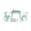 Juego de mesa y dos sillas infantiles Costzon para interior y exterior. Mesa de acero y sillas apilables. Ideal para preescolar, dormitorio, sala de juegos y hogar. Muebles para niños pequeños y niñas (verde menta, mesa y sillas). chinaatoday