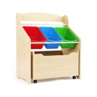 Organiseur de rangement 3 en 1 pour tout-petits Humble Crew avec coffre à jouets roulant, bacs en plastique, finition/primaire, finition naturelle et primaire chinaatoday