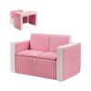 Sofá infantil Costzon, sofá doble 2 en 1 convertible en mesa y dos sillas, sillón infantil con estructura de madera y superficie de PVC, sillón con reposabrazos para niños y niñas, asientos dobles con espacio de almacenamiento (rosa) chinaatoday