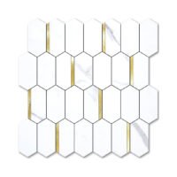 Vamos Azulejo Largo Hexágono Pelar y Pegar Azulejo Backsplash - 10 Hojas Pegar en Backsplash para Cocina y Baño 12.4 x 12 Pulgadas Blanco Mármol Look PVC Mixto Metal Oro Autoadhesivo Mosaico Azulejos de Pared chinaatoday