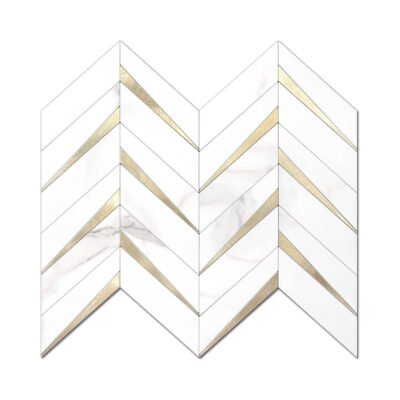 Azulejo autoadhesivo de espiga STICKGOO de 10 láminas, mármol blanco, PVC, metal dorado, para pared, cocina y baño. chinaatoday