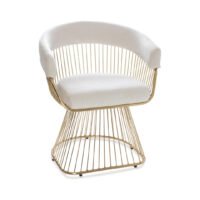 كرسي طعام بإطار سلكي من ميليارد، كرسي طعام بإطار سلكي، منجد بمخمل سهل التنظيف، كرسي أكسسوارات ذهبي (قاعدة قاعدة عاجية) chinaatoday