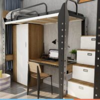 Stylish Iron Loft Bed with Integrated Desk & Wardrobe