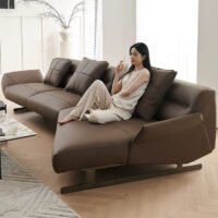 High-End Italian Minimalist Brown Leather Sofa