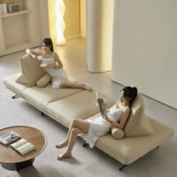 Cream Leather Double-Sided Tofu Block Sofa