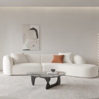 Murray Curved Sofa: Wabi-Sabi Cream Lambskin Design