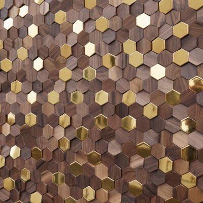 Nuevo chino hexagonal nogal negro salón de té de registro de madera maciza de mosaico de fondo de TV decoración de la pared interior - BEJUSTSIMPLE